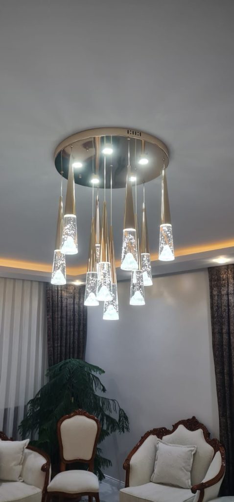 Modern Gold Kristal Cam Silindir LED Sarkıt Avize
