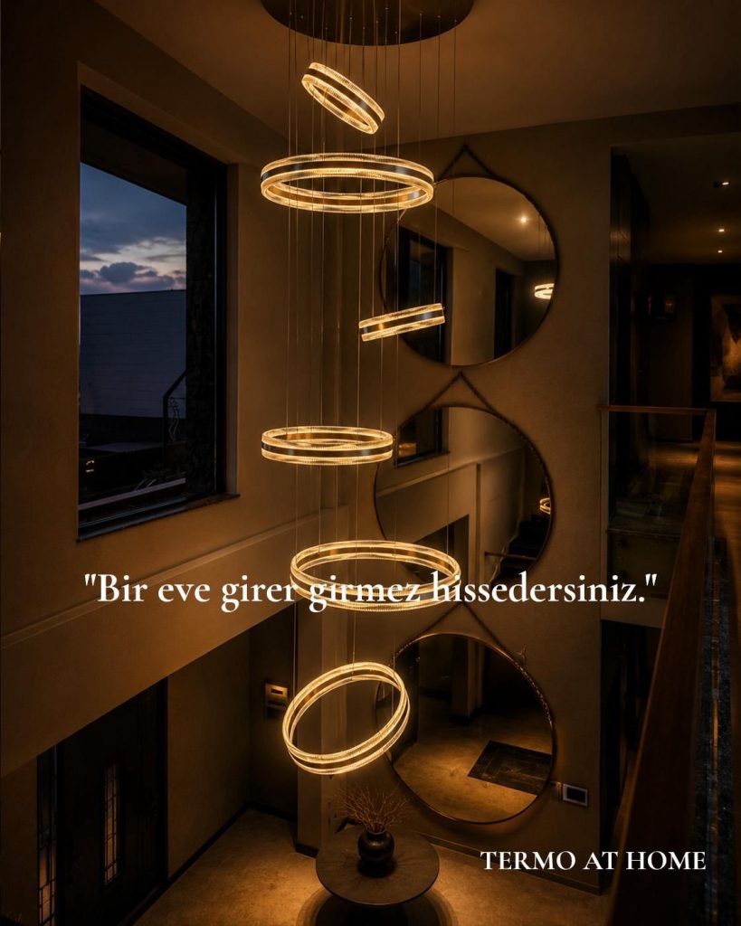 Modern Gold Halkalı LED Merdiven Boşluğu Sarkıt Avize