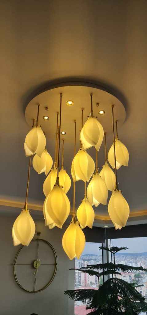 Modern Gold Lale Cam Sarkıt Avize